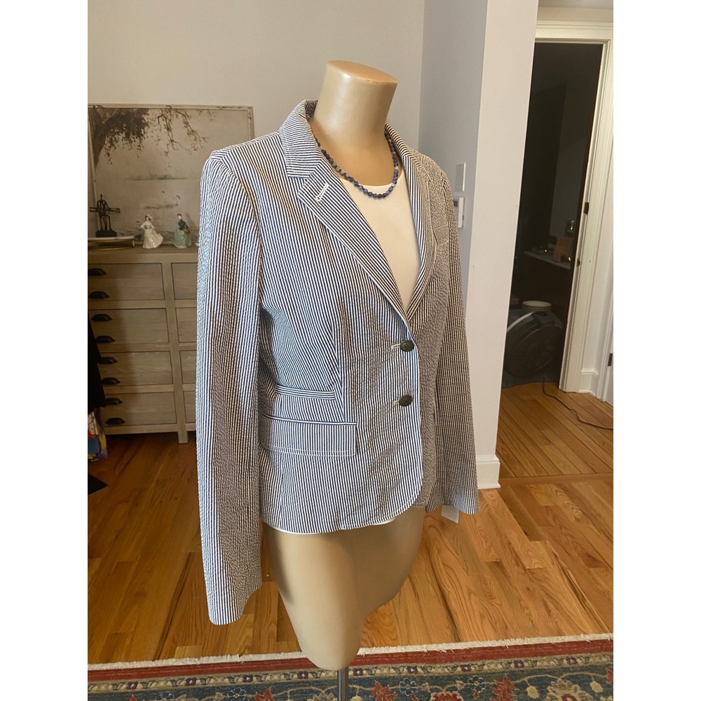J.Crew Navy White Seersucker Pinstripe Blazer Anchor Button Jacket 66260 SP 13
